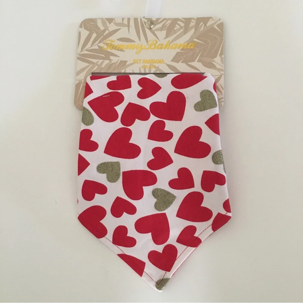 NEW Pet Bandana One Size Valentines Hearts Print Cotton Spandex | Tommy Bahama